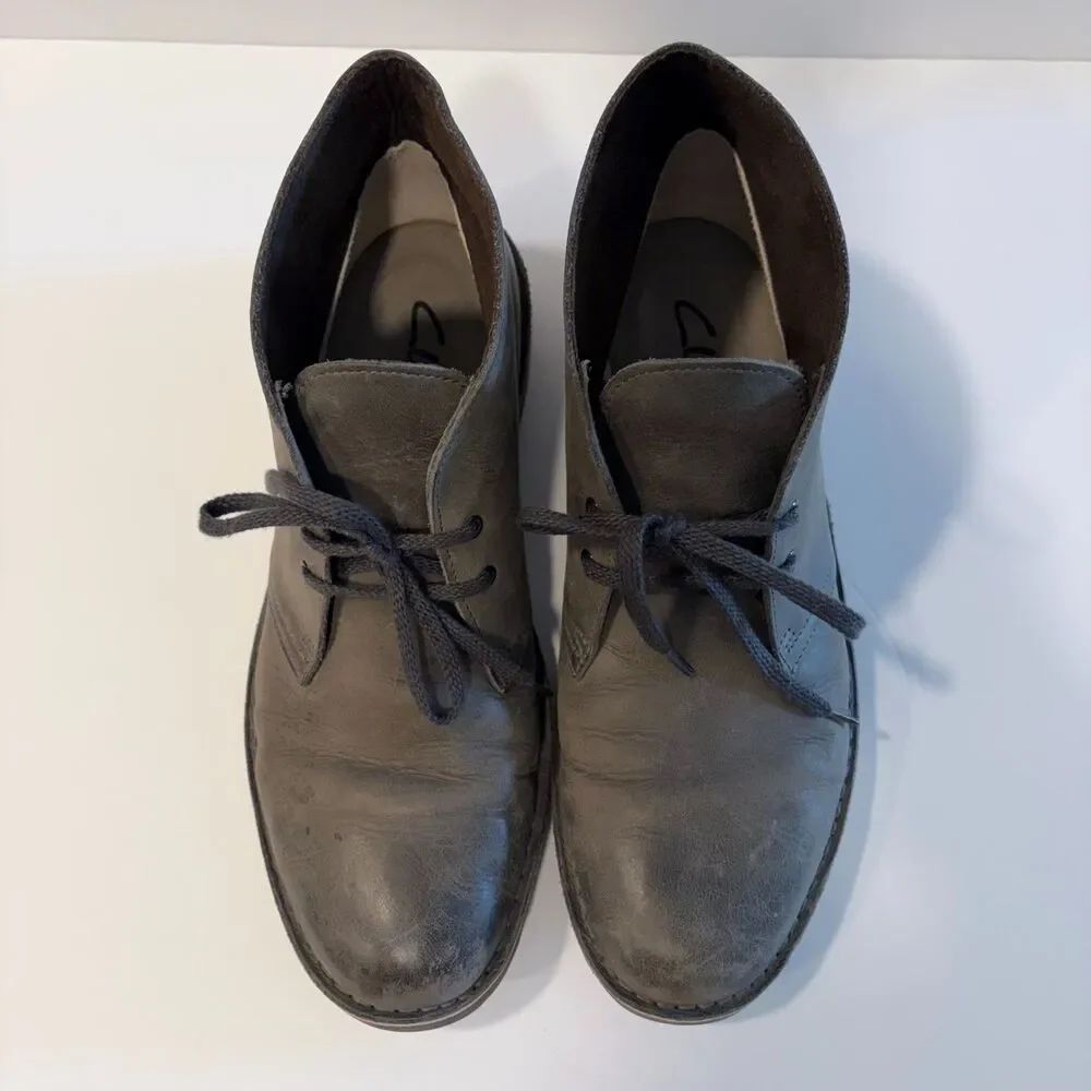 CLARKS Bushacre 2 Gray Leather Chukka Ankle Lace Up Boots Men's 9.5 US